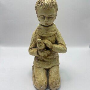 Antique Kneeling Boy Petting Bird